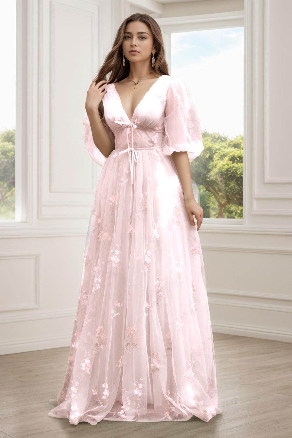 A-Line Floor Length Print Prom Dress CS0444 - COCOMELODY